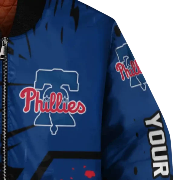 customized philadelphia phillies hexagon cluster blue black bomber jacket premium grade