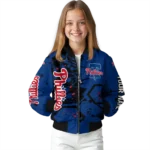 customized philadelphia phillies hexagon cluster blue black bomber jacket best selling