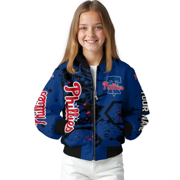 customized philadelphia phillies hexagon cluster blue black bomber jacket top rated