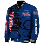 customized philadelphia phillies hexagon cluster blue black varsity jacket best selling
