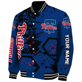 customized philadelphia phillies hexagon cluster blue black varsity jacket best selling