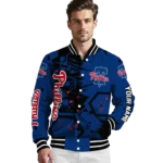 customized philadelphia phillies hexagon cluster blue black varsity jacket best selling