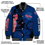 customized philadelphia phillies hexagon cluster blue black varsity jacket best selling