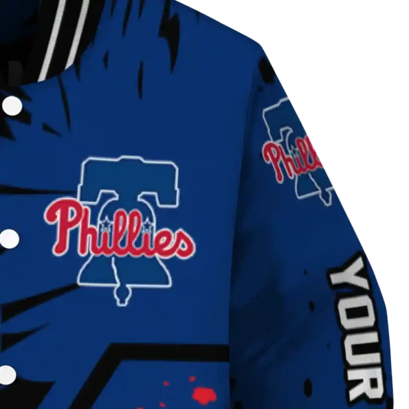 customized philadelphia phillies hexagon cluster blue black varsity jacket premium grade