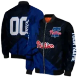 customized philadelphia phillies hexagon mesh blue black bomber jacket best selling