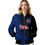 customized philadelphia phillies hexagon mesh blue black bomber jacket best selling