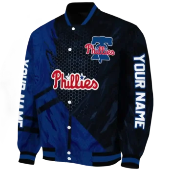 customized philadelphia phillies hexagon mesh blue black varsity jacket best selling