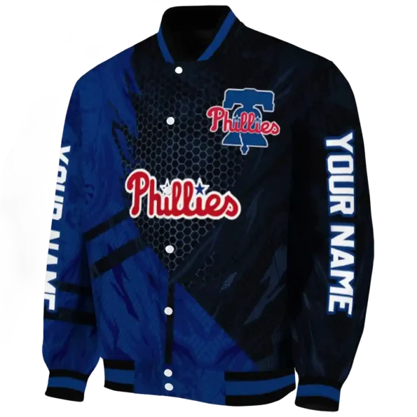 customized philadelphia phillies hexagon mesh blue black varsity jacket best selling