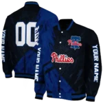 customized philadelphia phillies hexagon mesh blue black varsity jacket best selling