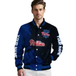 customized philadelphia phillies hexagon mesh blue black varsity jacket best selling