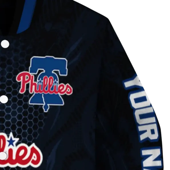 customized philadelphia phillies hexagon mesh blue black varsity jacket premium grade
