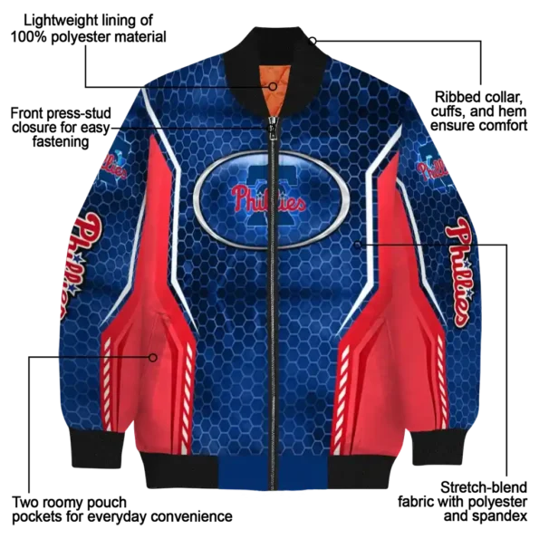 customized philadelphia phillies power plate blue bomber jacket new arrival