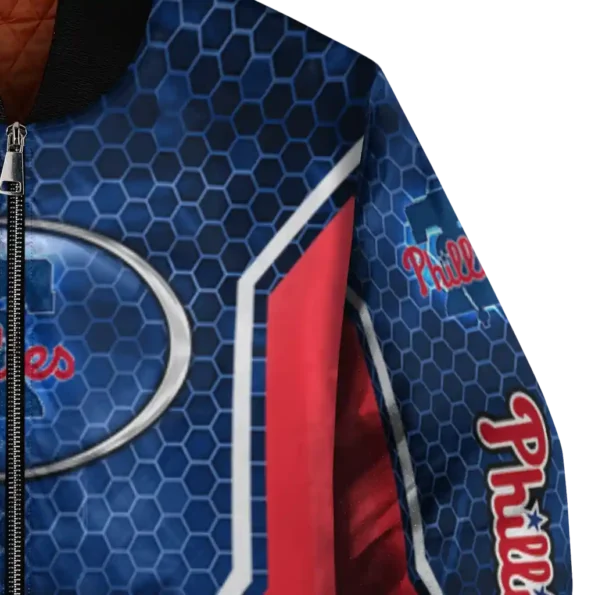 customized philadelphia phillies power plate blue bomber jacket premium grade