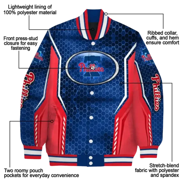 customized philadelphia phillies power plate blue varsity jacket new arrival