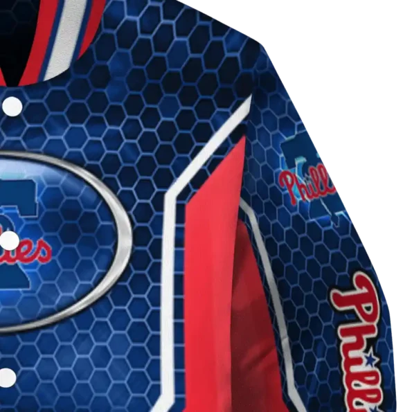 customized philadelphia phillies power plate blue varsity jacket premium grade