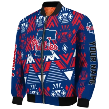 customized philadelphia phillies pyramid shapes blue bomber jacket best selling