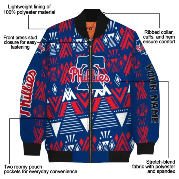customized philadelphia phillies pyramid shapes blue bomber jacket new arrival