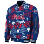 customized philadelphia phillies pyramid shapes blue varsity jacket best selling