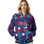 customized philadelphia phillies pyramid shapes blue varsity jacket best selling
