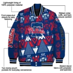 customized philadelphia phillies pyramid shapes blue varsity jacket best selling