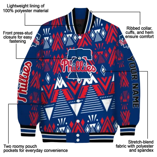 customized philadelphia phillies pyramid shapes blue varsity jacket new arrival