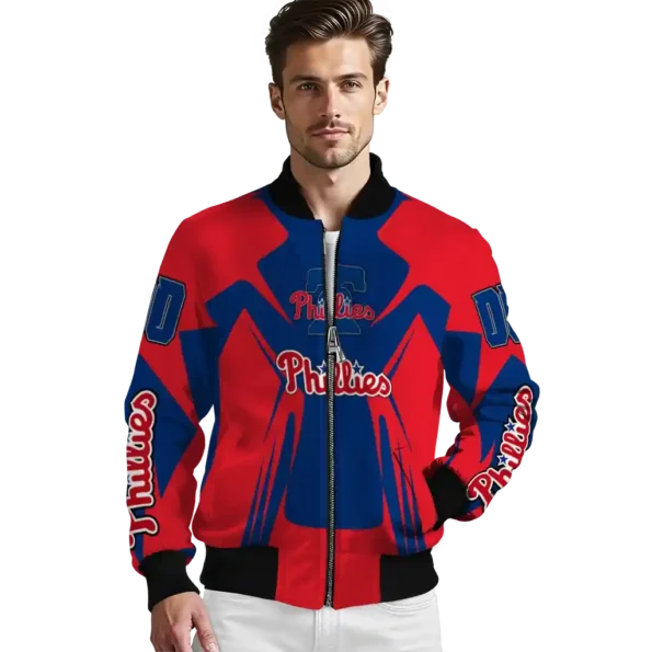 customized philadelphia phillies spider mark blue red crocs bomber jacket high quality