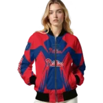 customized philadelphia phillies spider mark blue red crocs bomber jacket best selling