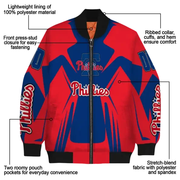 customized philadelphia phillies spider mark blue red crocs bomber jacket new arrival