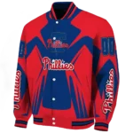 customized philadelphia phillies spider mark blue red crocs varsity jacket best selling