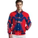 customized philadelphia phillies spider mark blue red crocs varsity jacket best selling
