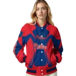 customized philadelphia phillies spider mark blue red crocs varsity jacket best selling