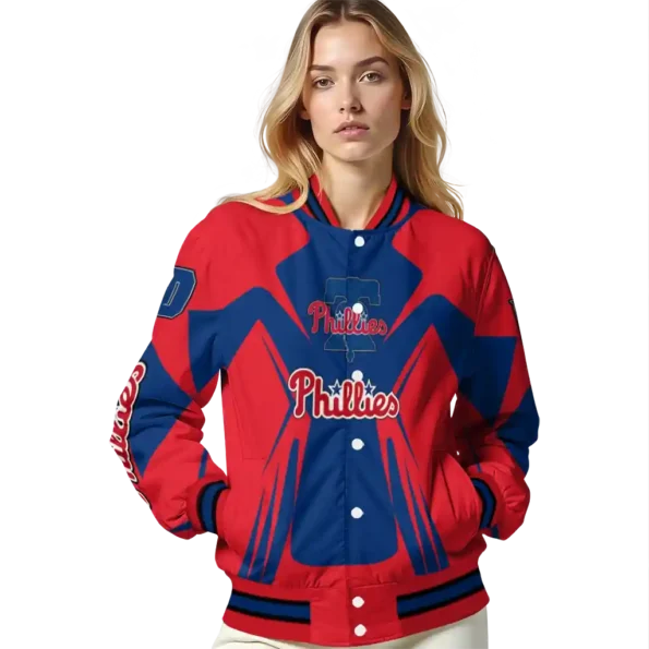 customized philadelphia phillies spider mark blue red crocs varsity jacket latest model