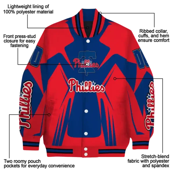 customized philadelphia phillies spider mark blue red crocs varsity jacket new arrival
