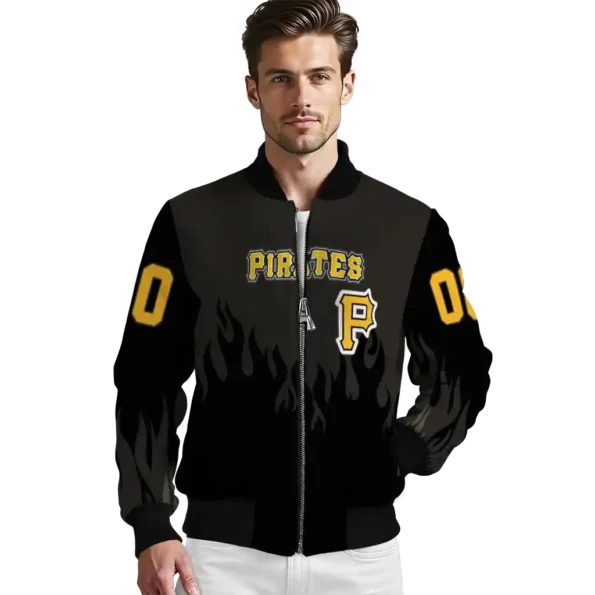 customized pittsburgh pirates flame border black bomber jacket high quality