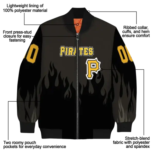 customized pittsburgh pirates flame border black bomber jacket new arrival