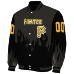 customized pittsburgh pirates flame border black varsity jacket best selling