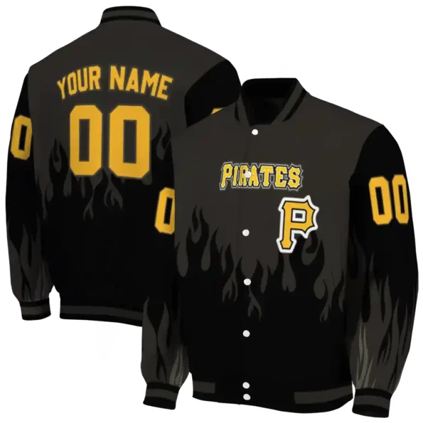 customized pittsburgh pirates flame border black varsity jacket fashion forward