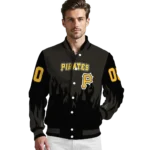 customized pittsburgh pirates flame border black varsity jacket best selling