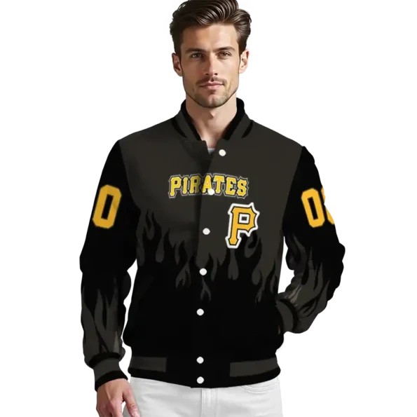 customized pittsburgh pirates flame border black varsity jacket high quality