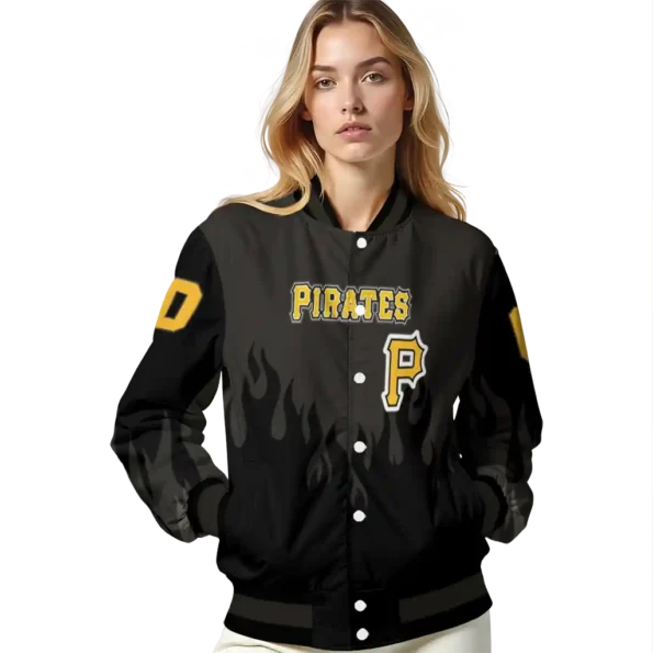 customized pittsburgh pirates flame border black varsity jacket latest model
