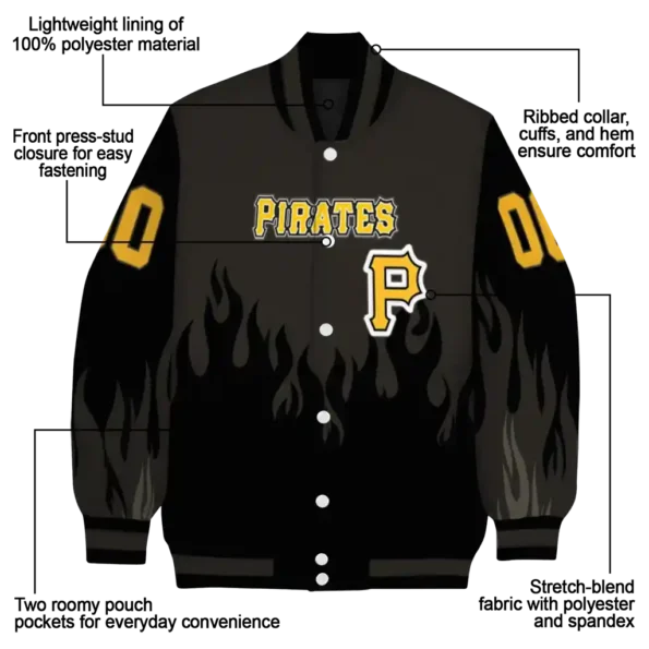 customized pittsburgh pirates flame border black varsity jacket new arrival