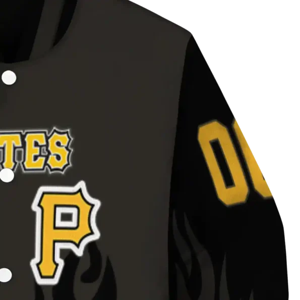 customized pittsburgh pirates flame border black varsity jacket premium grade