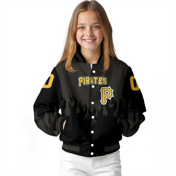 customized pittsburgh pirates flame border black varsity jacket top rated