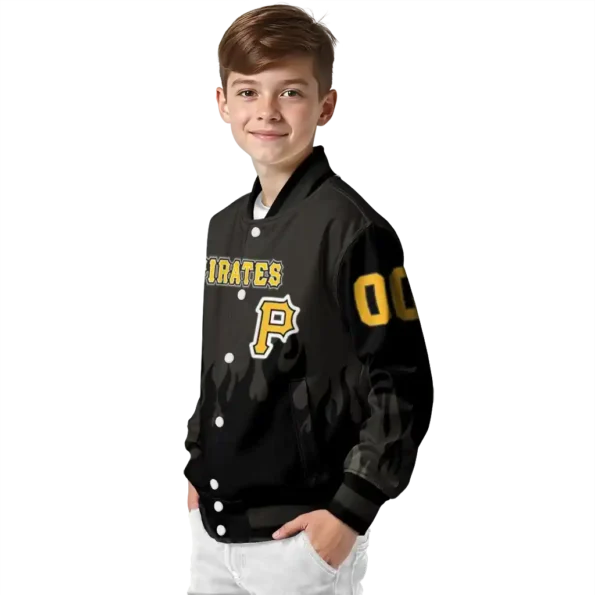 customized pittsburgh pirates flame border black varsity jacket trendy