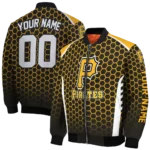customized pittsburgh pirates hexagon grid black bomber jacket best selling