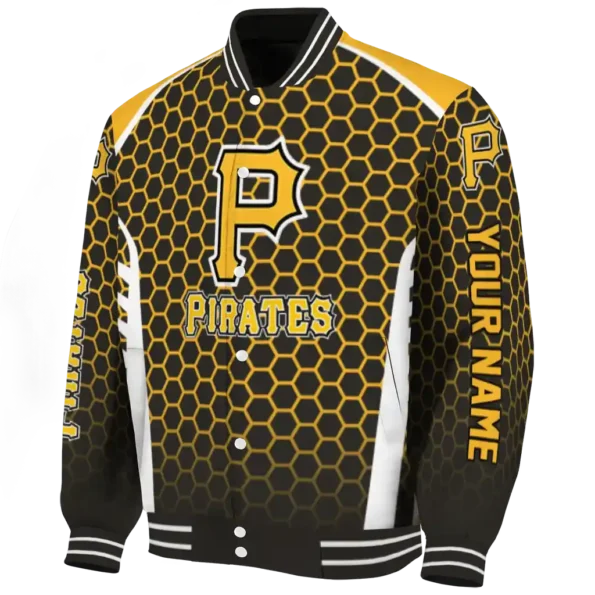 customized pittsburgh pirates hexagon grid black varsity jacket best selling