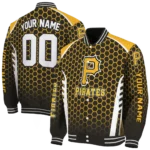 customized pittsburgh pirates hexagon grid black varsity jacket best selling