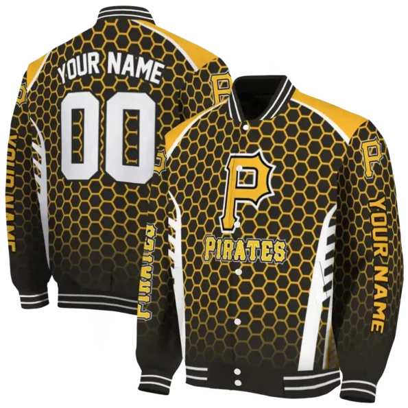 customized pittsburgh pirates hexagon grid black varsity jacket fashion forward