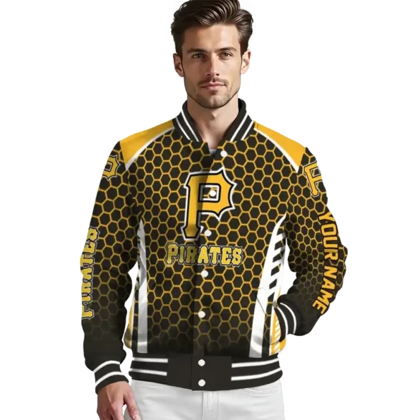 customized pittsburgh pirates hexagon grid black varsity jacket high quality