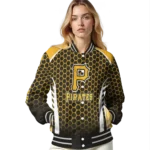 customized pittsburgh pirates hexagon grid black varsity jacket best selling